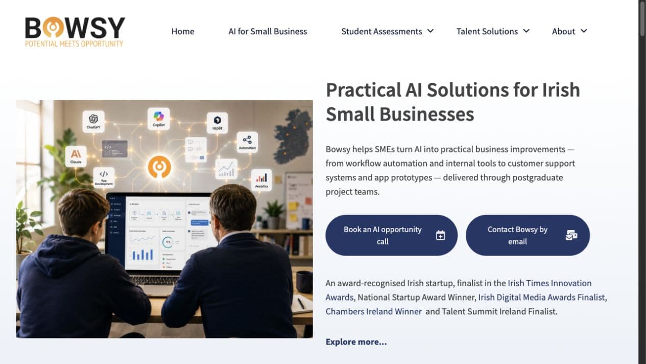 Bowsy website homepage